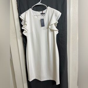 NWT Tommy Hilfiger Scuba crewneck White sheath Dress with Ruffle Sleeves size 16